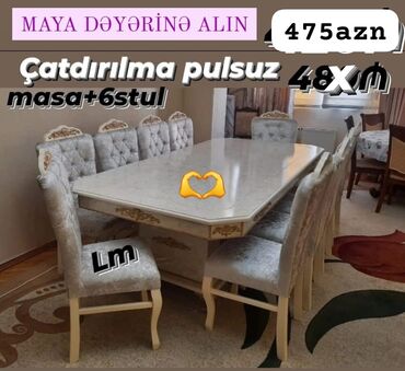 деревянный кухонный стол: Qonaq otağı üçün, Yeni, Dördbucaq masa, 6 stul