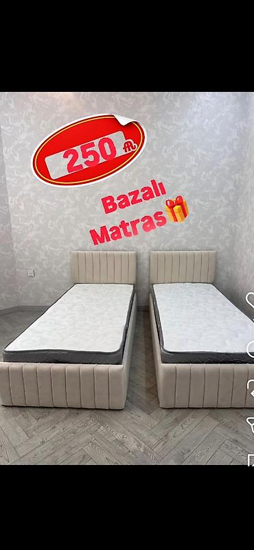 bağca mebeli: Bazalı tək nəfərlik çarpayı + matras - Düz xətli, yumşaq başlıq və — 1