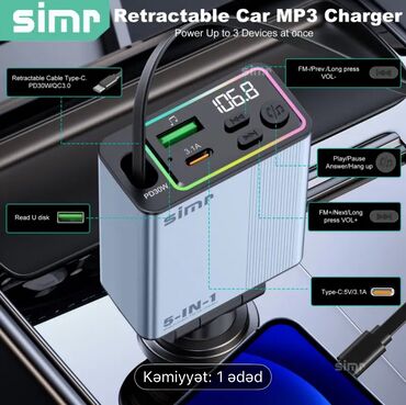 Наушники: Fm transmitter Həm type C şarj Həm də usb flaş ilə mahnı dinləmək olur