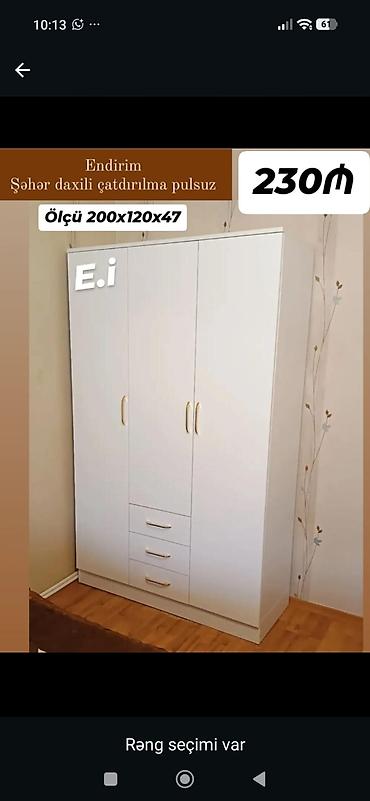 bal arisi: Ağ rəngli üç qapılı paltar şkafı - Ölçü: 200 x 120 x 47 sm - Dəst: 3 — 1