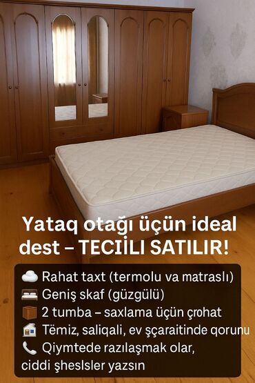 seyf qapıların qiyməti: 🛏️ Yataq otağı üçün ideal dəst – TƏCİLİ SATILIR! ✨ Təmiz, səliqəli və