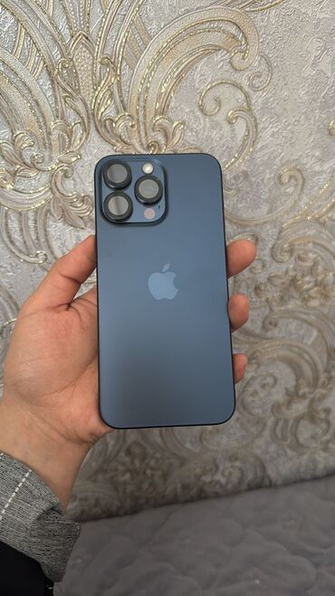 айфон 15 про ма: IPhone 15 Pro Max, Колдонулган, 256 ГБ, Blue Titanium, Заряддоочу түзүлүш, Куту, 87 %