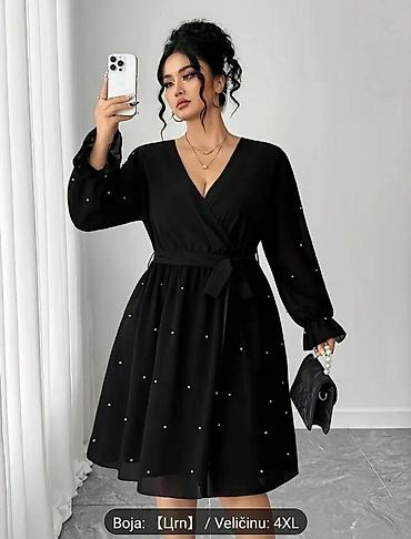 sedef nakit: Elegantna crna haljina sa bisernim aplikacijama, veličina: 4XL - — 1
