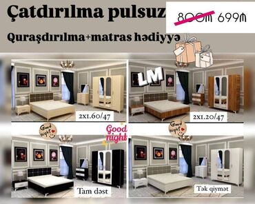 купить двуспальная кровать: Yataq dəsti Sifarişlə və yeni Qiymət: 699₼ Dəstə daxildir: Dolab: 2 ×