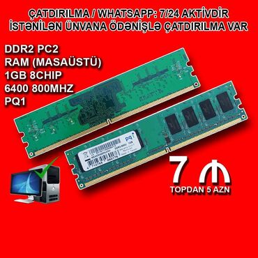 ikinci əl kompüter: Operativ yaddaş (RAM) 1 GB, < 1333 Mhz, DDR2, PC üçün, İşlənmiş