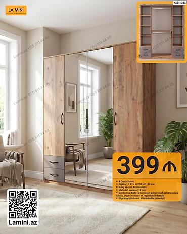 Dolablar: 4 qapılı dolab – Kod: 1783 - Ölçü: Dərinlik 47 sm × Hündürlük 200 sm — 1