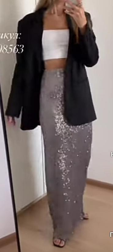 Юбки: Юбка, Модель юбки: Прямая, Миди, Высокая талия, С пайетками — 2