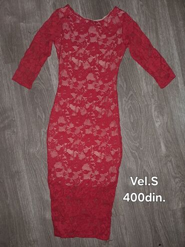 haljina s msandale poklon: S (EU 36), bоја - Crvena, Koktel, klub, Dugih rukava