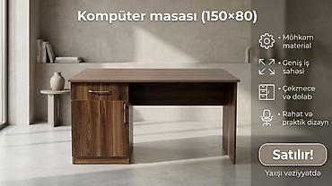 komputer setup: Kompüter masası, İşlənmiş, Açılan, Taxta, Dördbucaq masa — 1