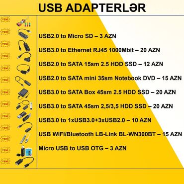 Masaüstü kompüterlər və iş stansiyaları: USB Adapterlər ⭐USB2.0 to Micro SD – 3 AZN ⭐USB3.0 to Ethernet RJ45