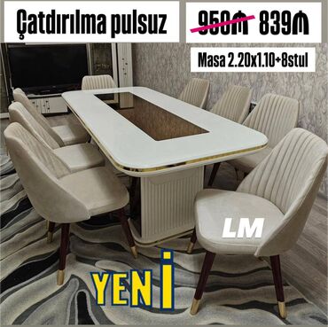 Стулья: Möhtəşəm masa dəsti👑 Yüksək keyfiyyətlə Qiymət : Masa 2.20x1.10