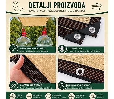 kaktus: Tenda za dvorište – pravougaona, zaštita od sunca, HDPE materijal NOVO — 8