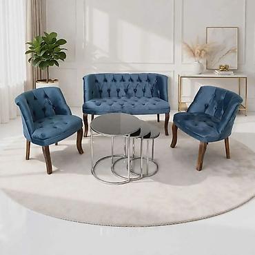 mid century namestaj: Luksuzni set tapaciranog nameštaja – trosed/klupa i dve fotelje sa — 1