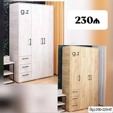 palıd qapı: 3 qapılı paltar şkafı – 2 rəng seçimi (ağ mermer teksturalı və açıq — 1