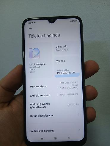 Redmi Note 8, 128 GB, rəng - Gümüşü, Sensor, Barmaq izi, İki sim kartlı