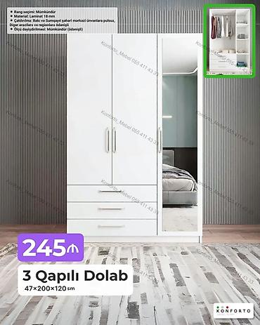 Ev və bağ: 3 qapılı paltar dolabı – 47×200×120 sm - Material: 18 mm laminat - — 1