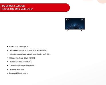 Мониторы: Hikvision DS-D5043F3-1VOS(US) – 43" FHD 60Hz VA monitor - Ekran: 43 — 2