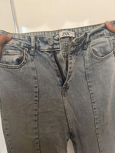 ZARA qadın cins şalvarı - Rəng: açıq-boz/stone-wash denim - Yüksək