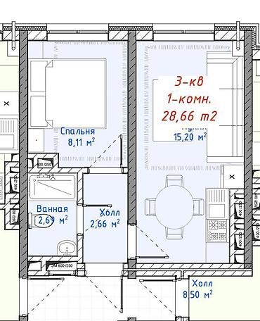 400: 1 комната, 29 м², Элитка, 2 этаж — 1