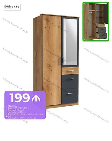 İki qapılı paltar dolabı - Ölçü: Dərinlik 47 sm × Hündürlük 200 sm ×