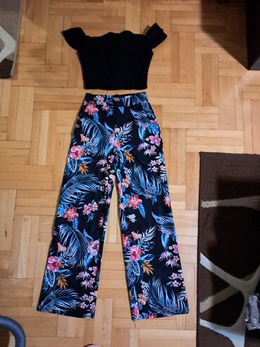 pantalone pamuk polyester: S (EU 36), Cvetni, Jednobojni, bоја - Crna