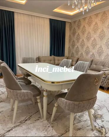 стол трансформер купить в баку: Для гостиной, Новый, Нераскладной, Прямоугольный стол, 6 стульев