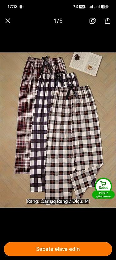 Qadın geyimləri: - Məhsul: Qara-qəhvəyi və ağ tonlarda dama naxışlı ev şalvarı (pijama — 1
