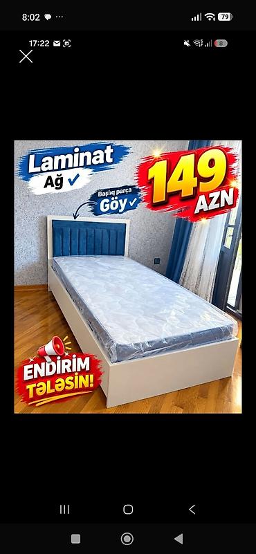 ucuz krafat: Laminat tək nəfərlik çarpayı - Rəng: ağ korpus - Başlıq: göy rəngdə — 1