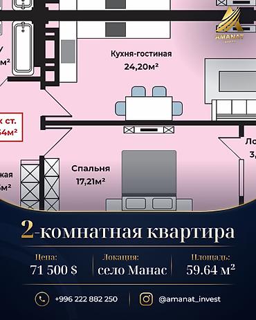 2 комнаты, 59 м², Ала-Арча ТРЦ Элитка, 2 этаж, ПСО (под самоотделку) at lalafo.kg 2 комнаты, 59 м², Ала-Арча ТРЦ Элитка, 2 этаж, ПСО (под самоотделку)