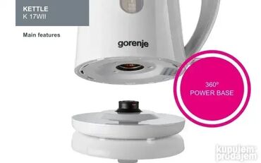 Električna kuvala: Kvalitetno kuvalo za vodu; Gorenje K17WII; NOVO, neraspakovano! Opis — 3