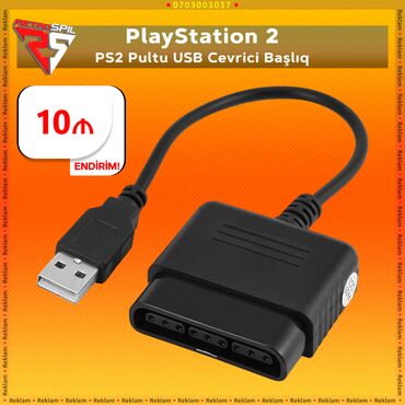 Kompüter və noutbuk aksesuarları: PlayStation 2 PS2 Pultu USB Adapter
PS2 Pultu USB Cevrici Başlıq