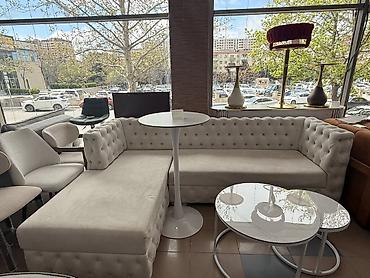 set mebel: - L formalı, dərin krem rəngində tufte (kapitone) işləməli künc divan — 1