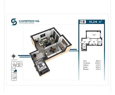 mega hous: 1 комната, 51 м², Асанбай мкр Элитка, 10 этаж, ПСО (под самоотделку) — 3