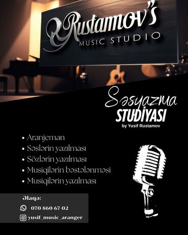 Başqa xidmətlər: Səs yazma, sözlərin yazılması, musiqinin bəstələnməsi, aranjeman, mix