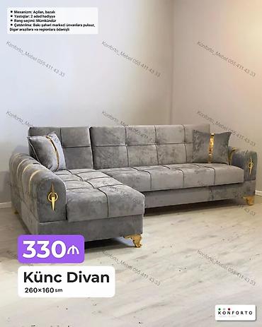 Ev üçün mebel: Künc divan – 260×160 sm - Mexanizm: açılan, bazalı (yuxarı qalxan — 1