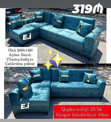 divan olcusu: Köhnə-mavi rəngli L formalı yumşaq künc divan - Ölçü: 260 x 160 sm - — 1
