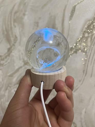 Ночники: Кристальный 3D‑шар с подсветкой на деревянной подставке - Стеклянный — 6