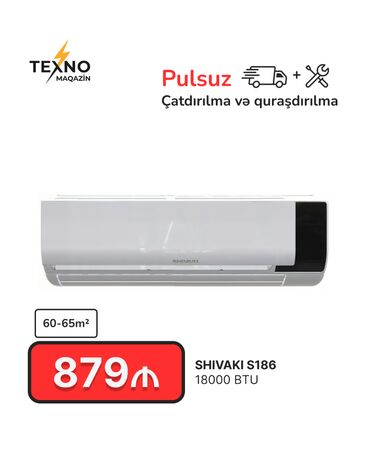 mini kondisoner: Kondisioner Shivaki, Yeni, 50-60 kv. m, Split sistem, Kredit yoxdur, Pulsuz quraşdırılma