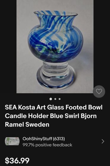 Ostali antikviteti: Svecnjak rucni rad tkz morsko staklo Bjorna Ramela Svedska iz 70ih — 5