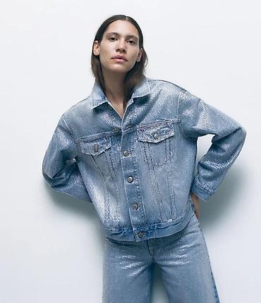 denim: Джинсовая куртка ZARA с кристаллами (Rhinestone Crystal Light Blue) - — 5