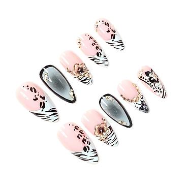 diamond: Set presovanih noktiju – dugi, špicasti tipse sa nail art dizajnom - — 3