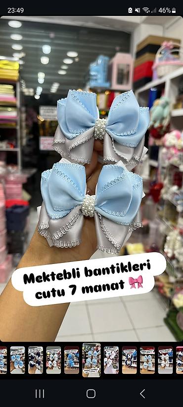 protez saçlar: Məktəbli bantikləri – mavi, ağ, boz və tünd göy tonlarında ikili — 1