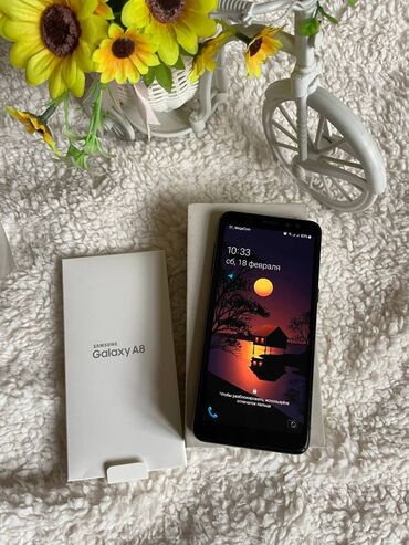 купить корпоративный тариф: Samsung Galaxy A8 2018, Колдонулган, 32 ГБ, түсү - Кара, 2 SIM
