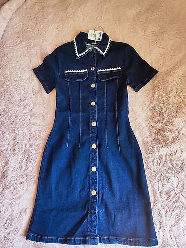 cins: Denim paltar - Tünd mavi rəngdə, qısaqollu dizayna malikdir - Ön — 1