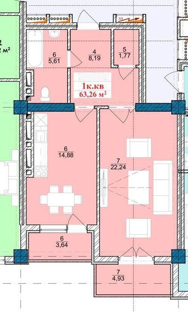 жк малина купить квартиру: 1 комната, 63 м², Элитка, 10 этаж, ПСО (под самоотделку)
