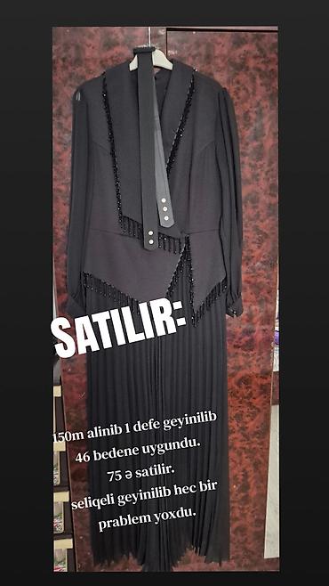 Qadın geyimləri: Qara rəngli, zərif xırda muncuq bəzəkləri və plisse ətəyi olan uzun — 1