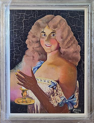 cirkoni za tekstil: Autor: Miklos Jakab, Devojka sa svećem. Dim: 63 x46 cm. tel.  — 1