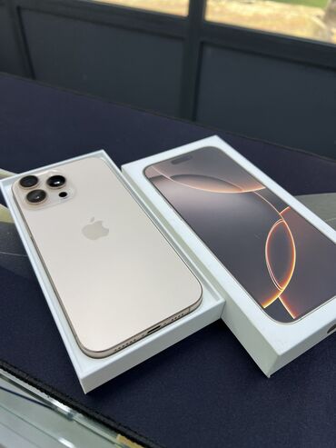 Apple iPhone: IPhone 16 Pro Max, Новый, 256 ГБ, Desert Titanium, Зарядное устройство, Защитное стекло, Коробка, 100 %