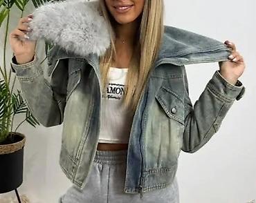 aksa: Ženska teksas jakna sa bogatim krznenim okovratnikom Vel S, M, L - — 1