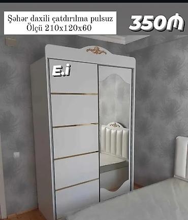 Şkaf – sürgülü qapılı, aynalı model - Rəng: ağ, qızılı dekor